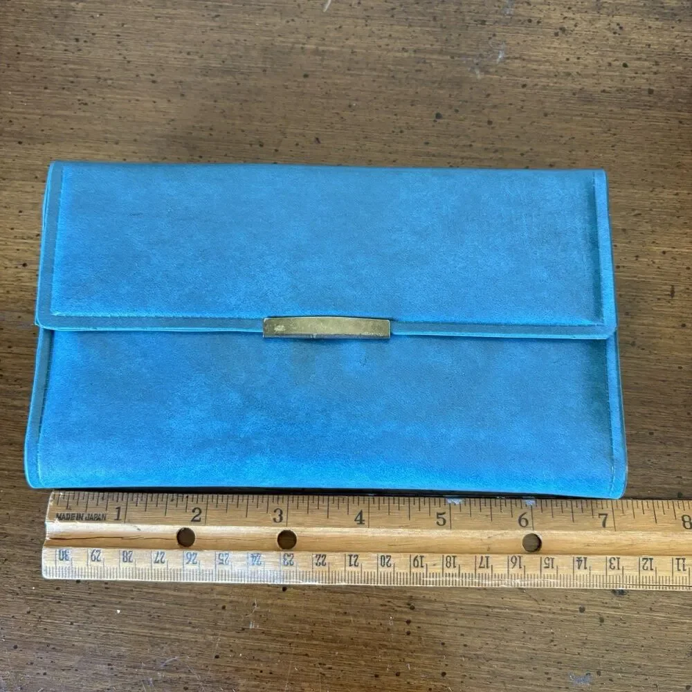 Vintage Wallet Womens Teal Blue Checkbook Cover Coin Purse Snap Closure